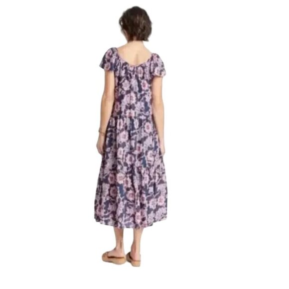 Knox Rose NWOT Blue Lavender Peasant Bohemian Floral Maxi Dress Size M - Picture 5 of 9